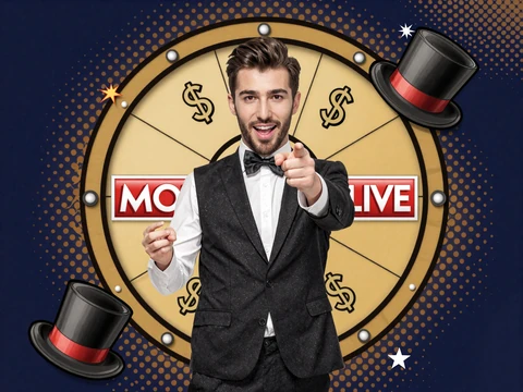 Monopoly Live Thumbnail mit Money-Wheel und Comic-Host